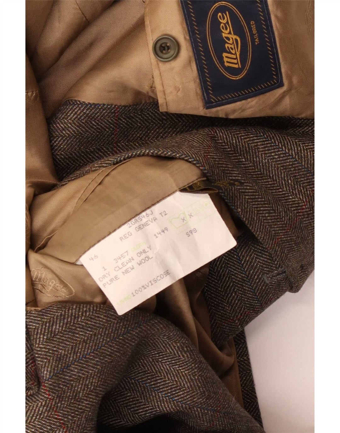 Męska marynarka zapinana na 2 guziki Magee UK 46 3XL Szara nowa wełna w jodełkę