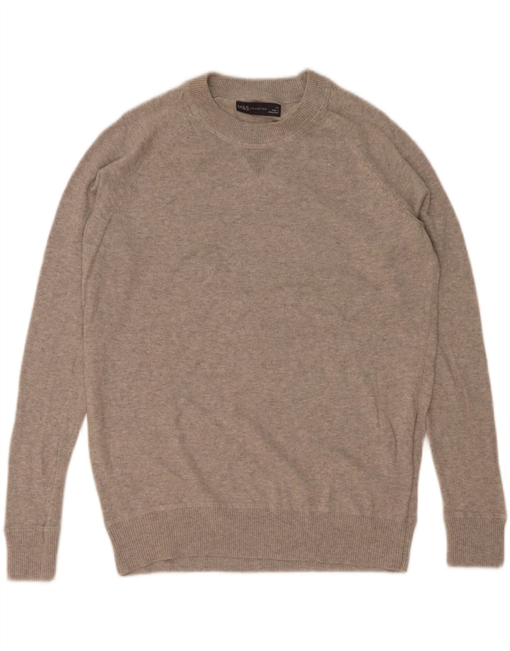 Marks & Spencer Męski sweter z okrągłym dekoltem XS, szary, bawełniany