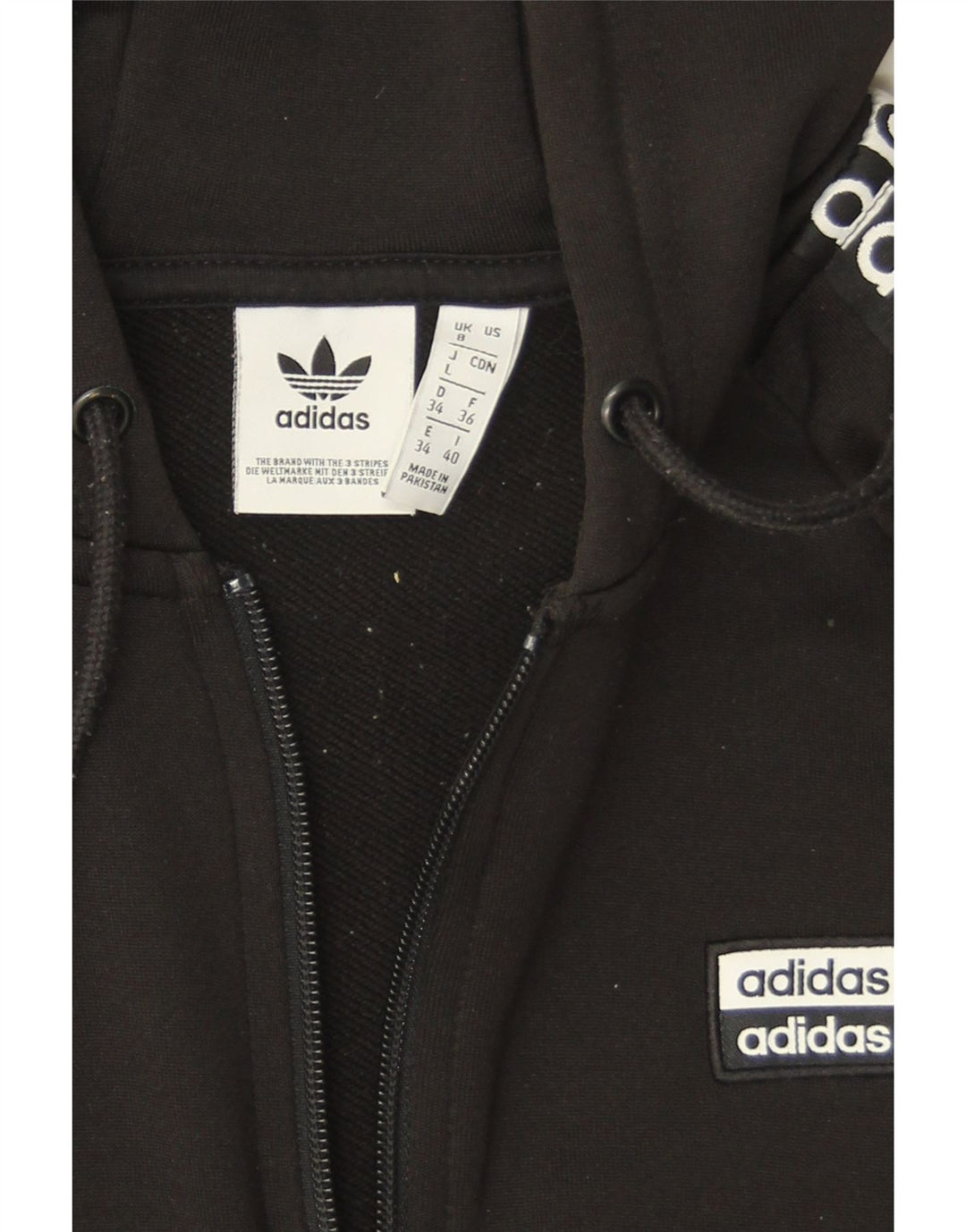 Damski sweter Adidas z grafiką i zamkiem błyskawicznym UK 8, mały, czarny poliester