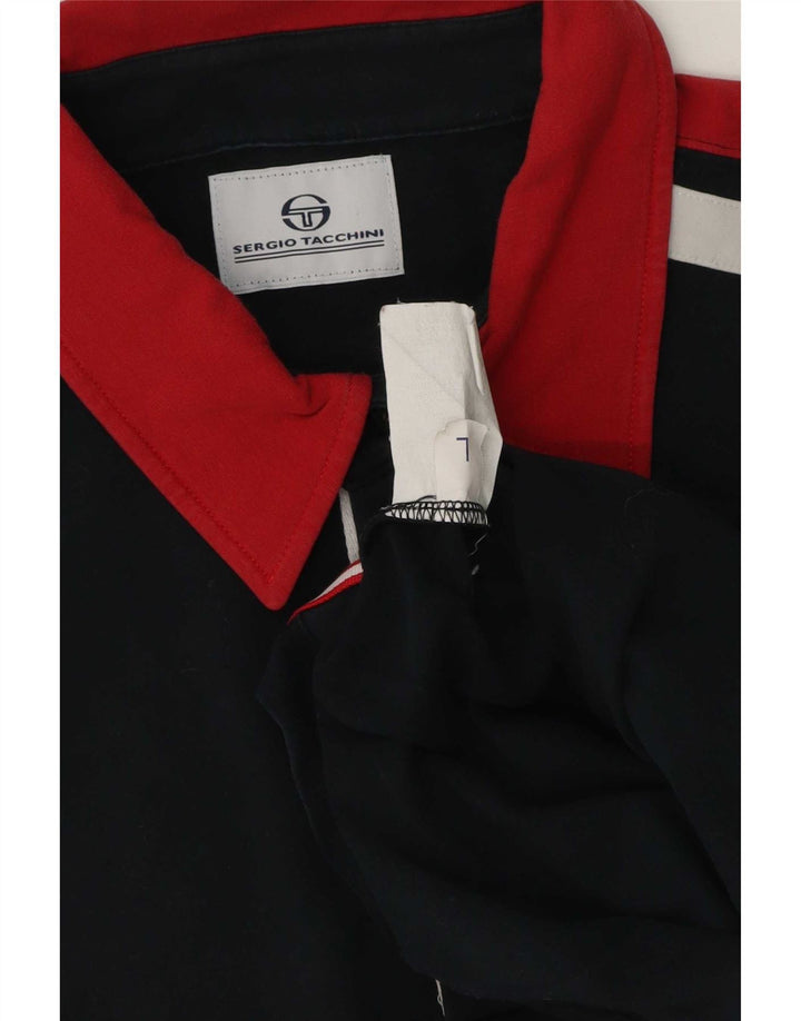 Męska koszulka polo Sergio Tacchini z grafiką, duża, granatowa, z blokami kolorów