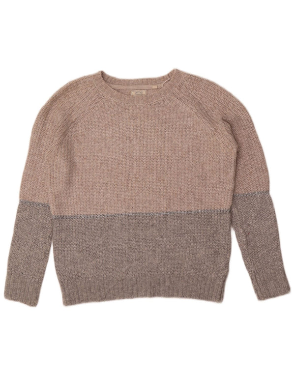 Damski sweter Fat Face z dekoltem w łódkę UK 8, mały, szary nylon z blokami kolorów