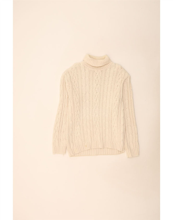 Vintage męski sweter z wywijanym dekoltem, duży, beżowy, bawełniany