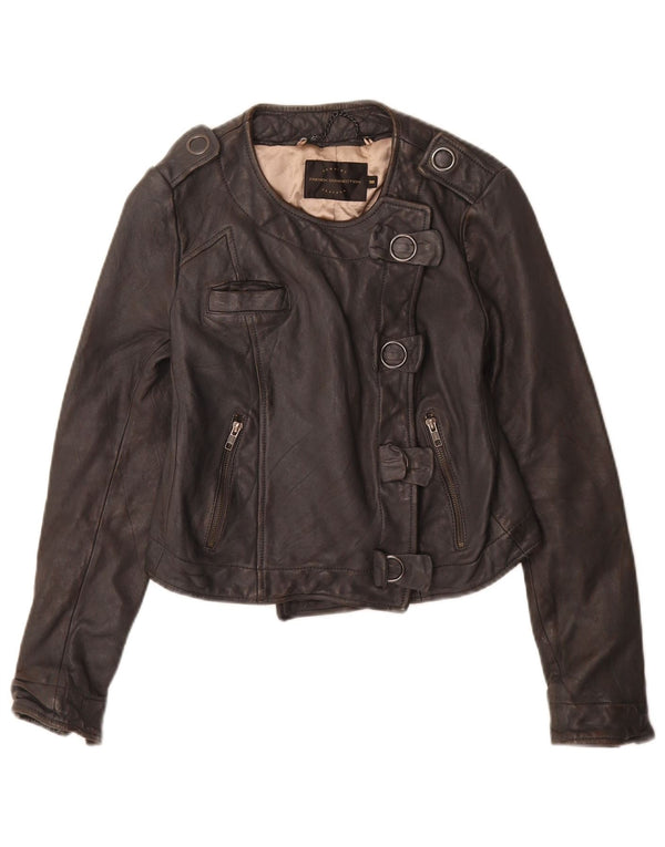 Damska kurtka wojskowa French Connection UK 10, mała, czarna, skórzana