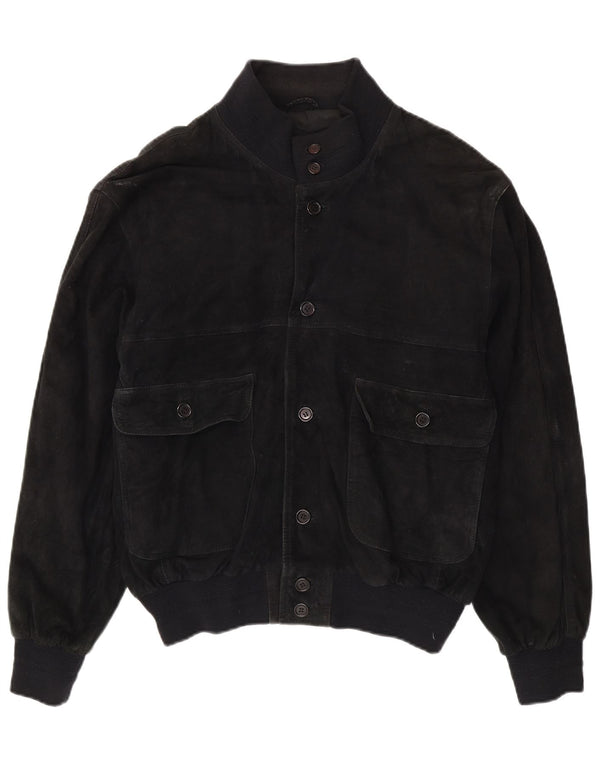 Vintage męska zamszowa kurtka bomber UK 40 duża czarna skóra