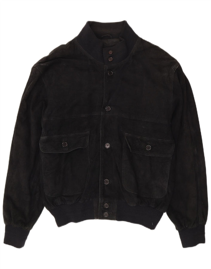 Vintage męska zamszowa kurtka bomber UK 40 duża czarna skóra