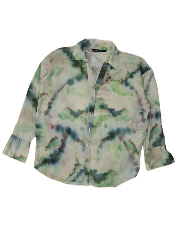 Damska bluzka koszulowa oversize Zara UK 14, średni zielony kolor Tie Dye, poliester