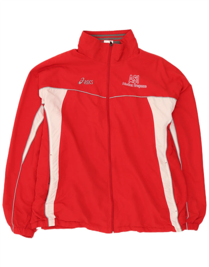 Męska kurtka dresowa ASICS z grafiką, 2XL, czerwony poliester z blokami kolorów