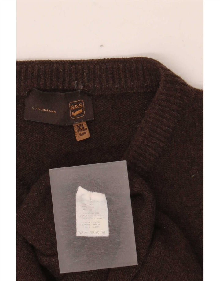 Męski sweter z dekoltem w kształcie litery V, XL, brązowy, wełniany