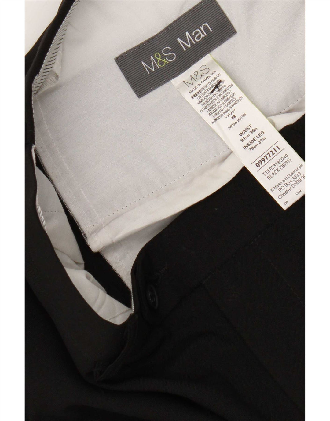 Marks & Spencer Męskie proste spodnie garniturowe W36 L31 Czarny poliester