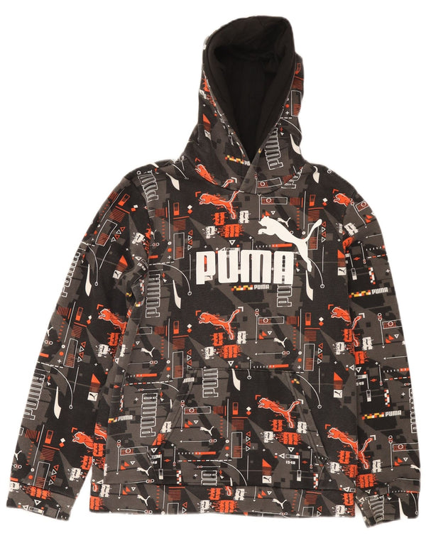 Chłopięcy sweter z kapturem Puma z grafiką 13-14 lat, szara, geometryczna bawełna