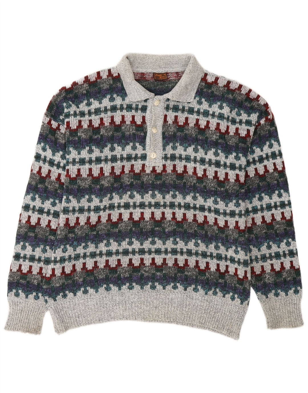 Męski sweter polo w stylu VINTAGE IT 48 Średni wielobarwny Fair Isle