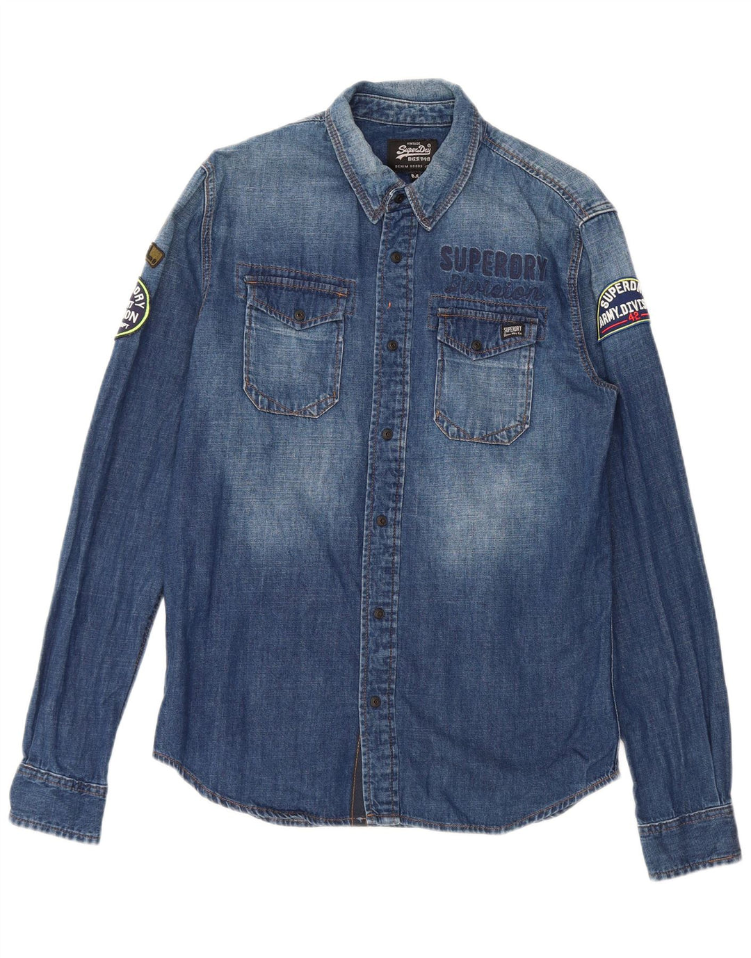 Męska koszula dżinsowa Superdry Graphic, średnioniebieska, bawełniana