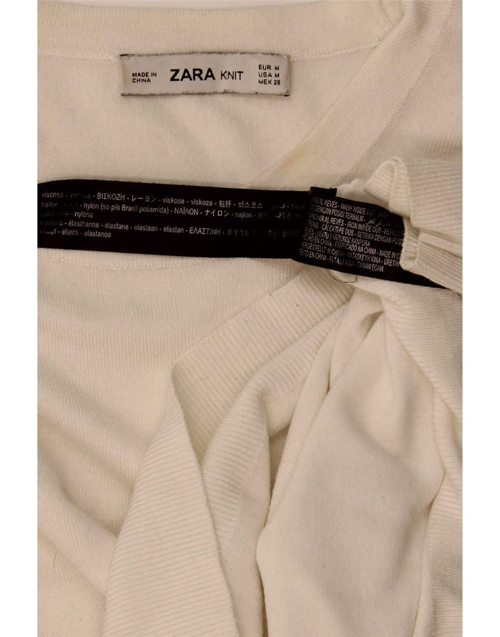 Damski sweter Zara z dekoltem w łódkę UK 12 Średni biały wiskoza