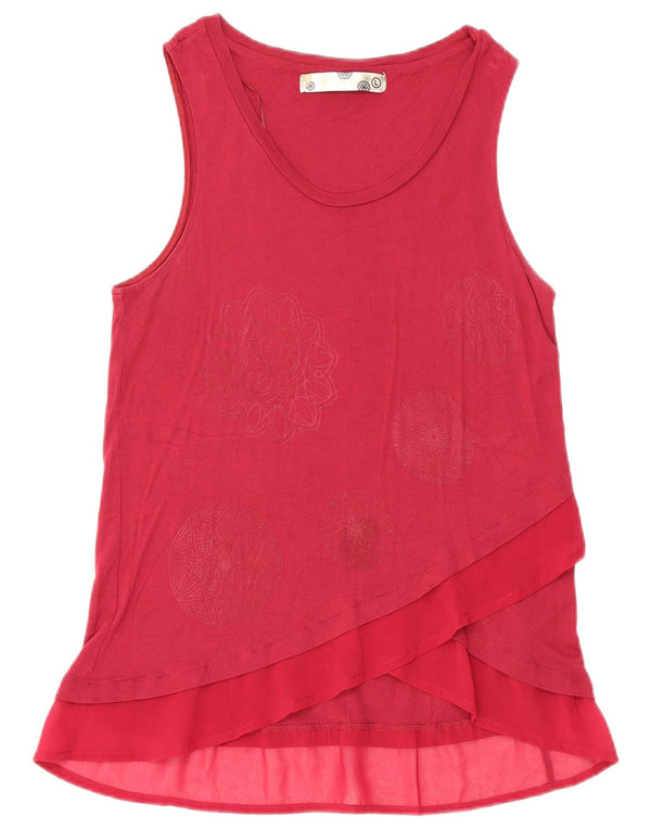 Desigual Womens Sleeveless Blouse Top UK 14 Large Burgundy Floral Viscose