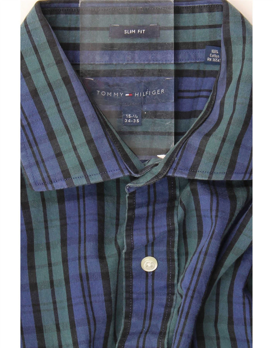 Koszula męska Tommy Hilfiger o dopasowanym kroju, rozmiar 15 1/2, bawełniana w średnią niebieską kratkę