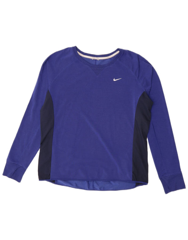 Damska koszulka Nike Dri Fit z długim rękawem UK 16, duża niebieska Lyocell z blokami kolorów