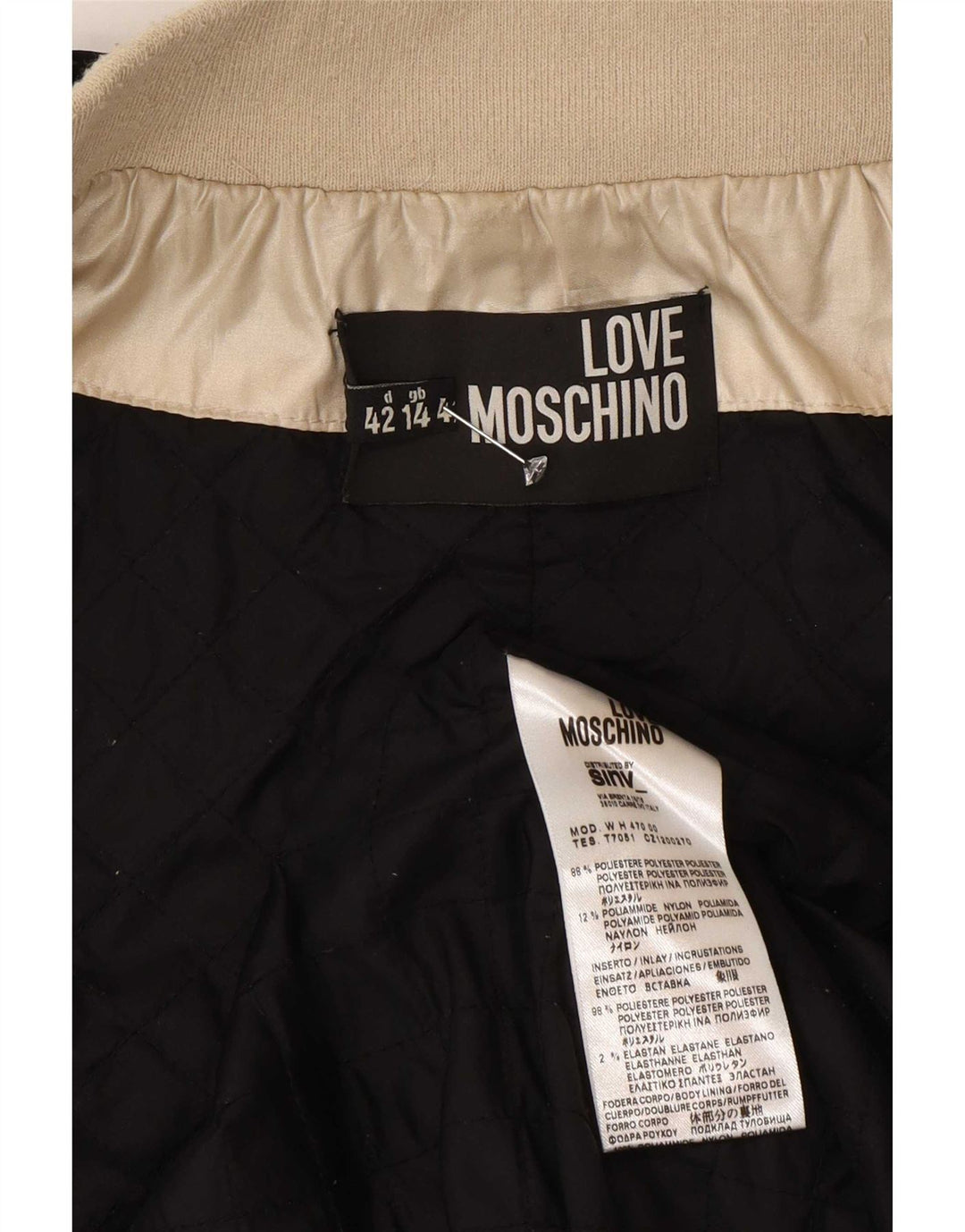 Damska kurtka bomber Moschino UK 14, duży, złoty poliester w blokach kolorów
