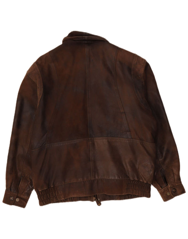 C&A Mens Canda Bomber Leather Jacket UK 40 Large Brown