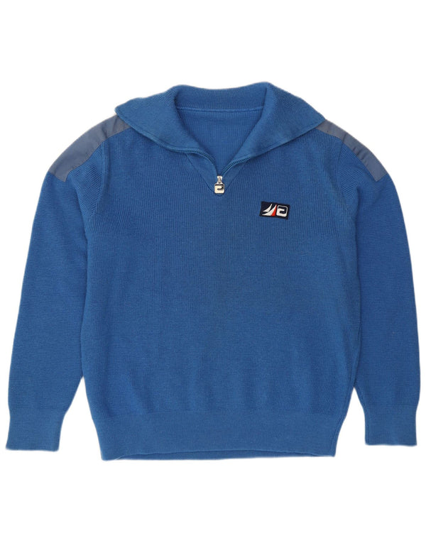 Vintage Mens Zip Neck Jumper Sweater Large Blue Colourblock