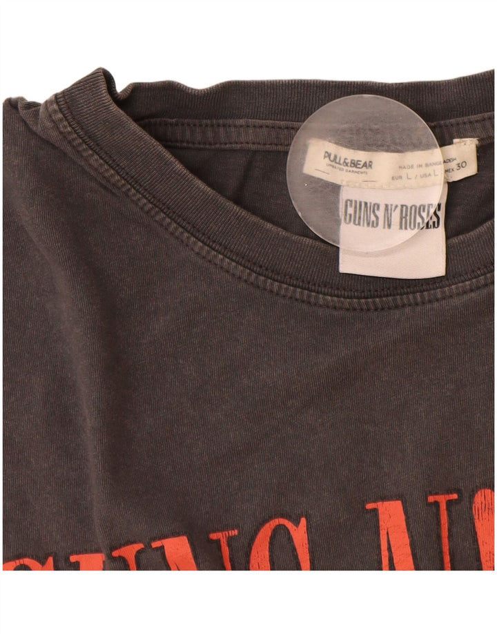 Męski T-shirt z grafiką Pull & Bear Guns & Roses, duży, szary, bawełniany