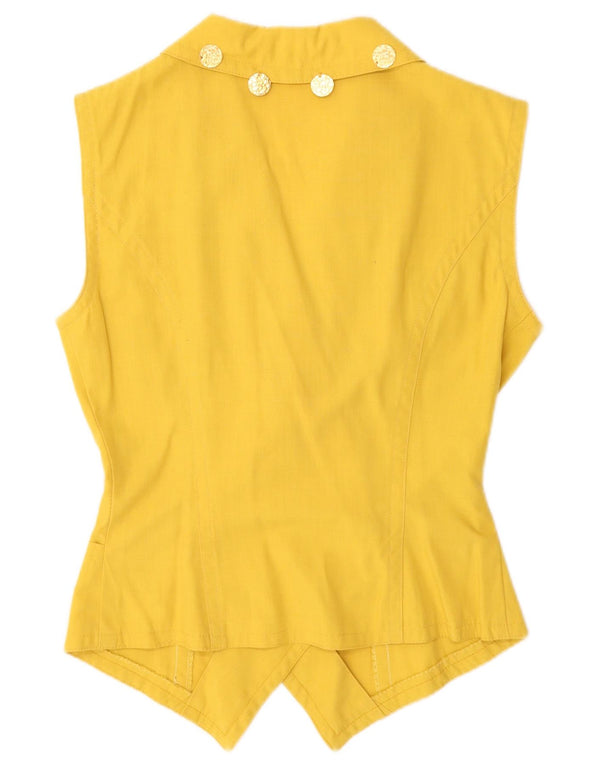 Dwurzędowa kamizelka damska Vintage UK 12, średnia żółta