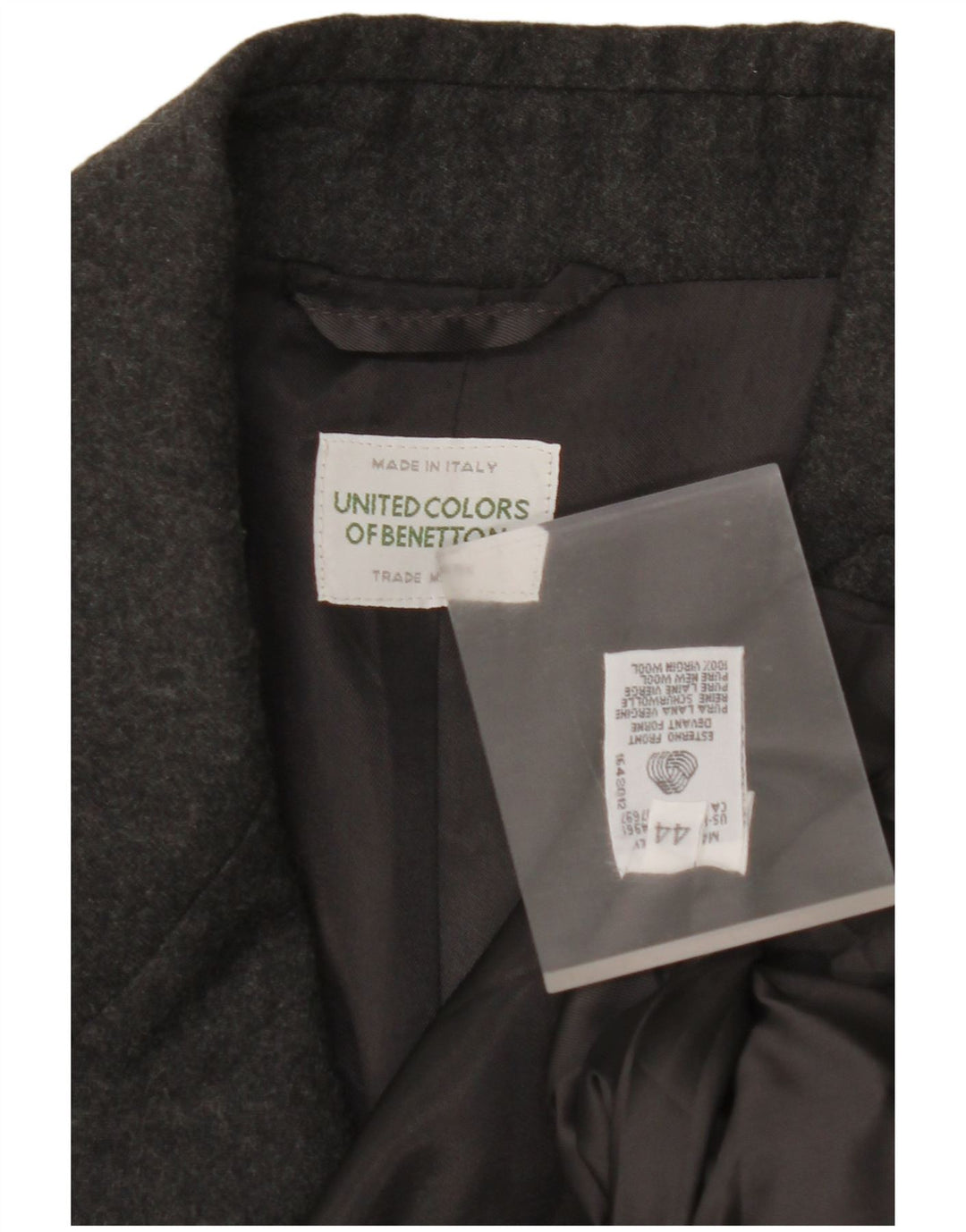 Damska marynarka BENETTON zapinana na 2 guziki IT 44 Średnioszara wełna dziewicza