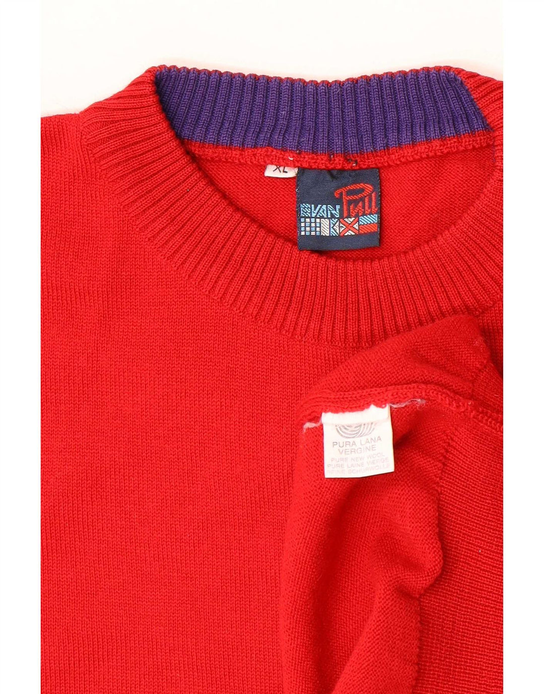 Evan Pull Męski sweter z okrągłym dekoltem XL, wełniany w czerwone paski