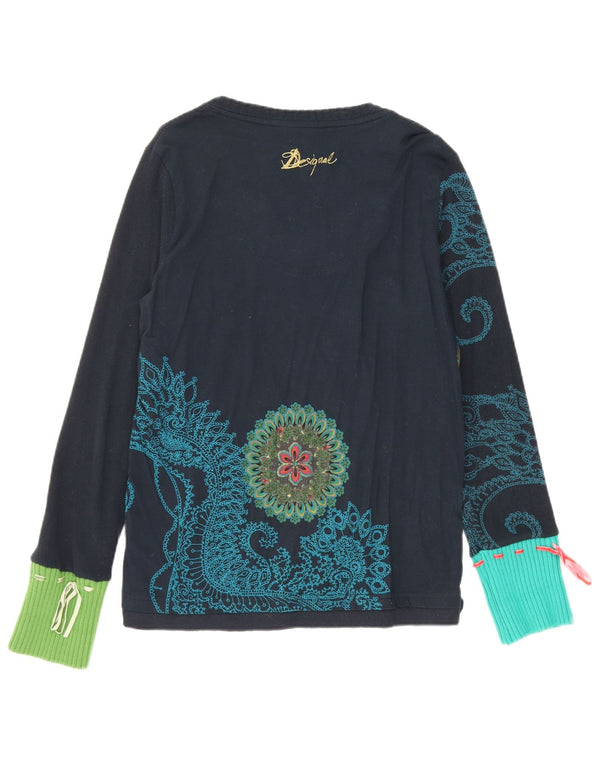 Desigual damski top graficzny z długim rękawem, UK 18 XL, granatowy, bawełniany w kwiaty