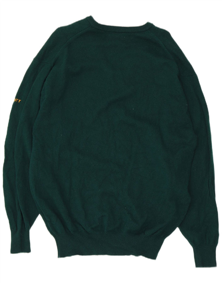 Męski sweter z dekoltem w kształcie litery V, Lyle & Scott, średnio zielony, nowa wełna