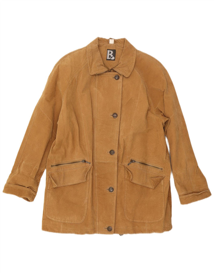 Vintage damski oversize'owy zamszowy płaszcz UK 16, duży, beżowy, skórzany