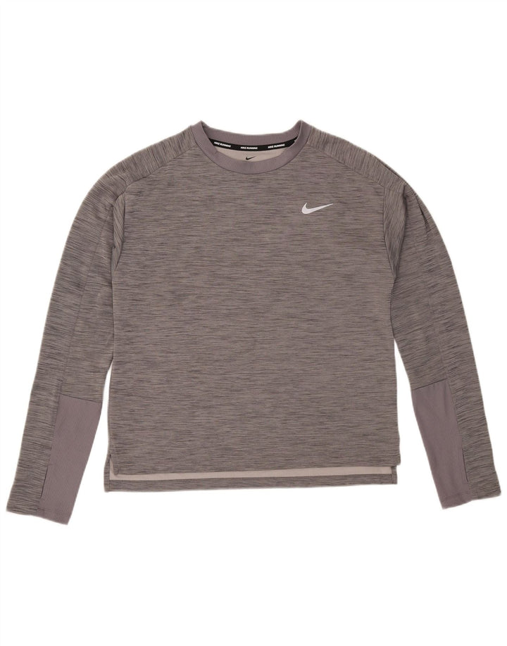 Męska koszulka Nike Dri Fit z długim rękawem, średnio szara, nakrapiana