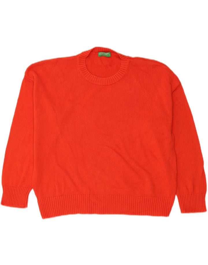Damski sweter oversize Benetton z okrągłym dekoltem, UK 14, średni czerwony, bawełniany