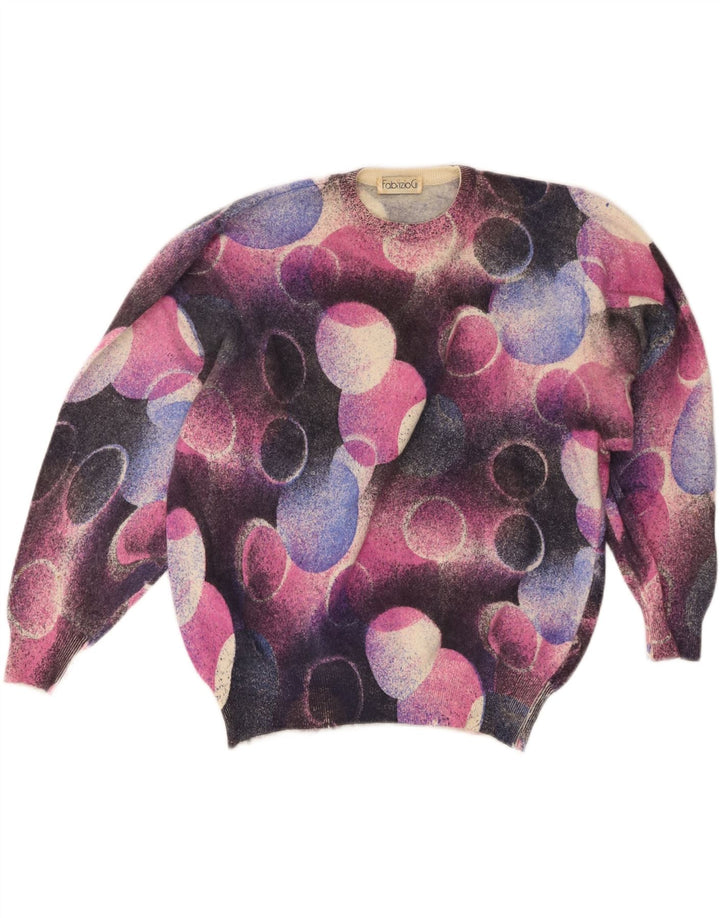 Sweter damski w stylu vintage z okrągłym dekoltem UK 16, duży, wielobarwny Angora