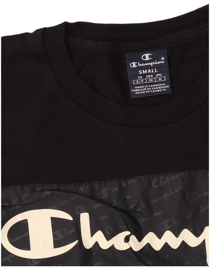Męski T-shirt Champion z grafiką, mały, czarny, z blokami kolorów