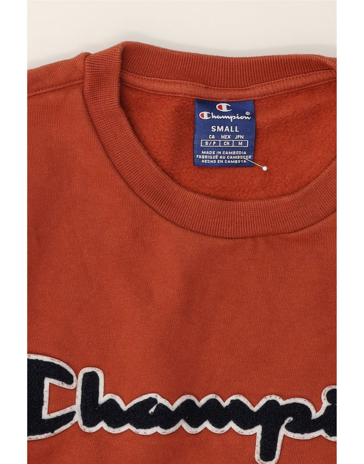 CHAMPION Mens Graphic Sweatshirt Jumper Small Orange Cotton Vintage Champion and Second-Hand Champion from Messina Hembry 