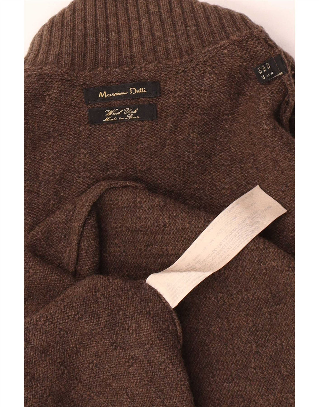 Sweter damski Massimo Dutti z wywijanym dekoltem UK 12 Średni brązowy wełniany