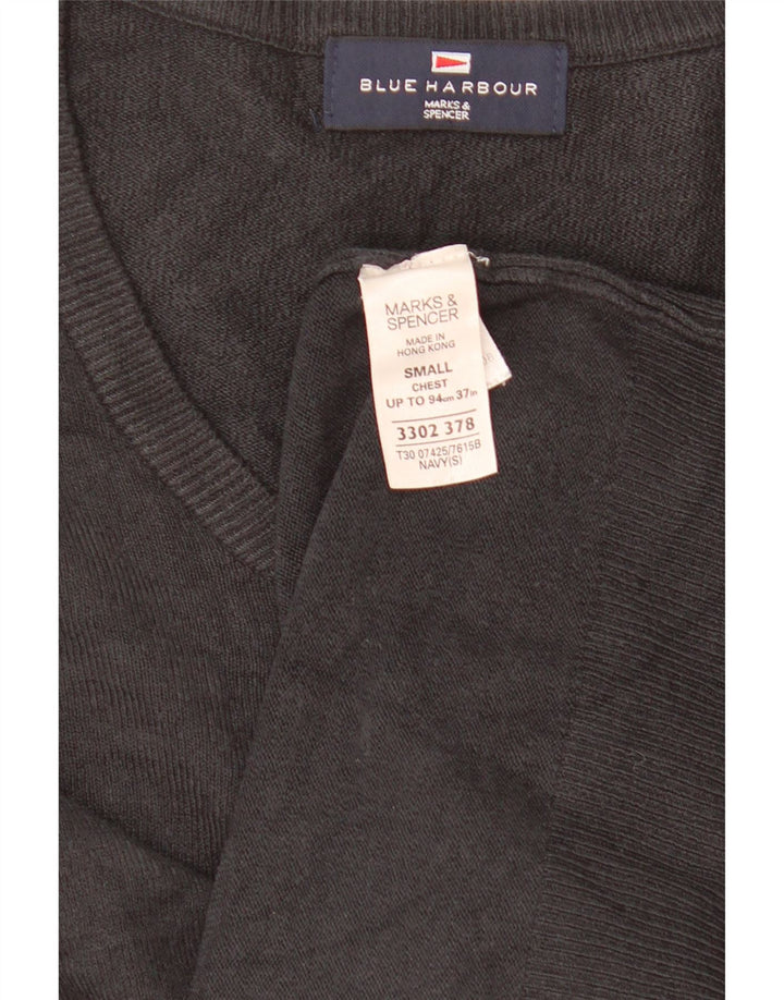 Marks & Spencer Męski sweter w kolorze niebieskim Harbor z dekoltem w kształcie litery V, mały, szary, akrylowy