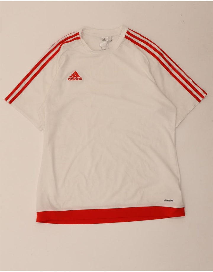 Adidas Męska koszulka Climalite Top, duża, biała, poliestrowa z blokami kolorów