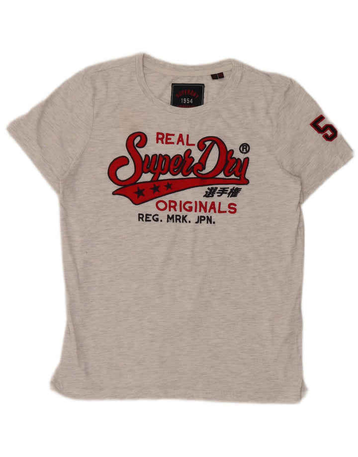 Damski T-shirt z grafiką Superdry Top UK 12, średnioszary, bawełniany