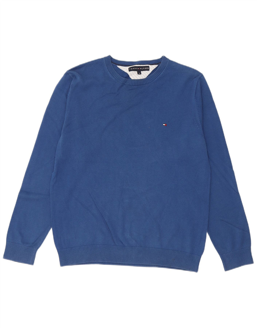 Męski sweter z okrągłym dekoltem Tommy Hilfiger o regularnym kroju, średnioniebieski, bawełniany