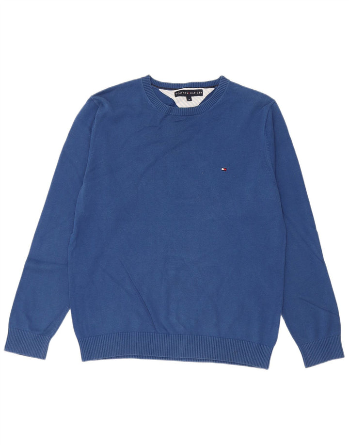 Męski sweter z okrągłym dekoltem Tommy Hilfiger o regularnym kroju, średnioniebieski, bawełniany