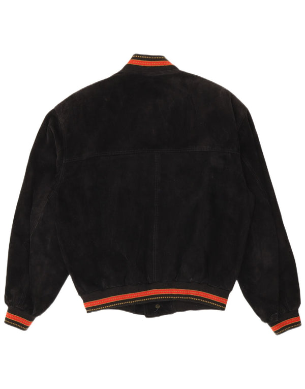 Vintage męska zamszowa kurtka bomber IT 48, średnia czarna skóra w paski