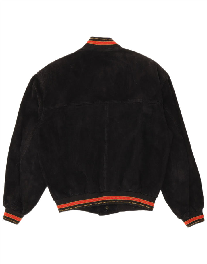 Vintage męska zamszowa kurtka bomber IT 48, średnia czarna skóra w paski