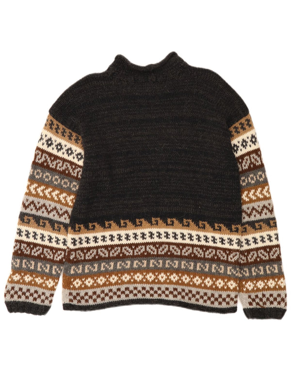 LA MAMITA Womens Turtle Neck Jumper Sweater UK 12 Medium Black Fair Isle
