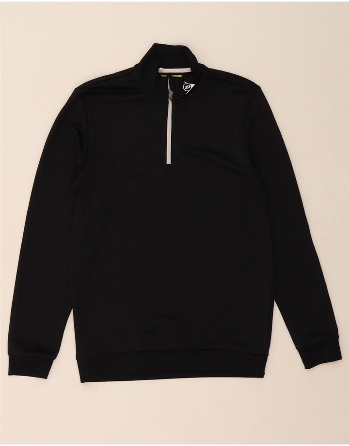 DUNLOP Mens Regular Fit Zip Neck Sweatshirt Jumper Small Black Polyester Vintage Dunlop and Second-Hand Dunlop from Messina Hembry 