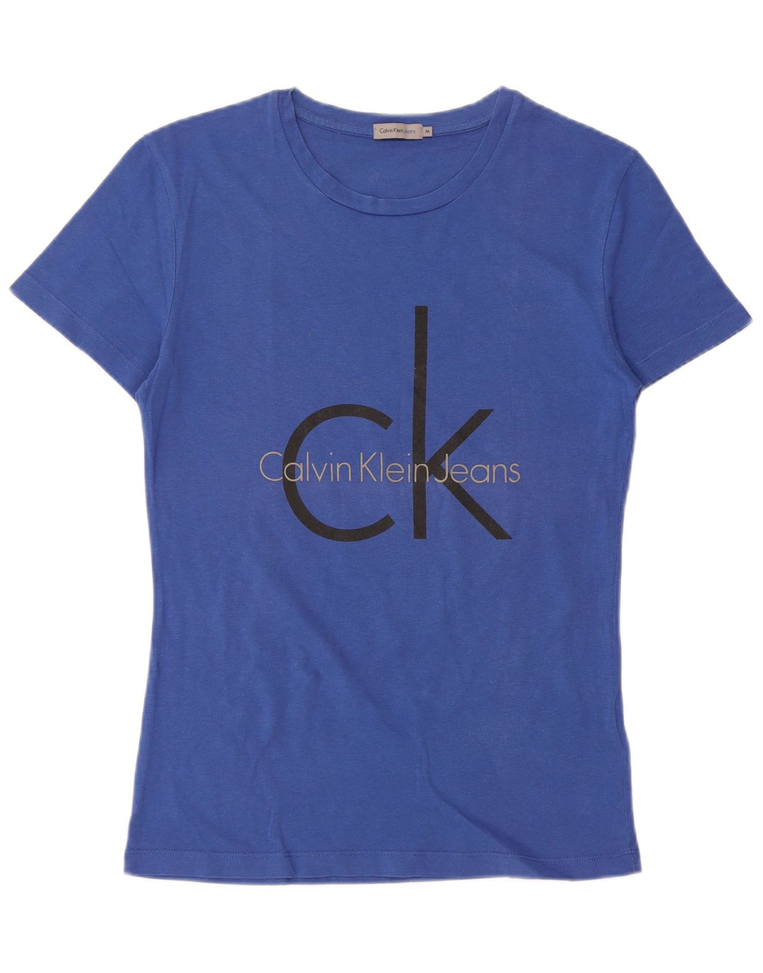 CALVIN KLEIN JEANS Damski T-shirt z grafiką Top UK 12, średni niebieski, bawełniany