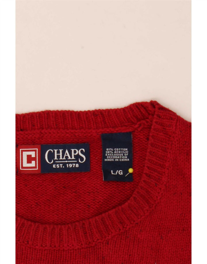 Męski sweter z wycięciem pod szyją Chaps, duży, bawełniany w czerwone plamki
