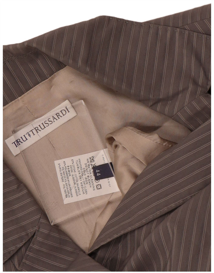 Damska marynarka TRUSSARDI zapinana na 2 guziki IT 44, bawełniana w średnie szare prążki