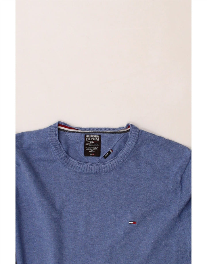 TOMMY HILFIGER Mens Crew Neck Jumper Sweater Medium Blue Cotton Vintage Tommy Hilfiger and Second-Hand Tommy Hilfiger from Messina Hembry 
