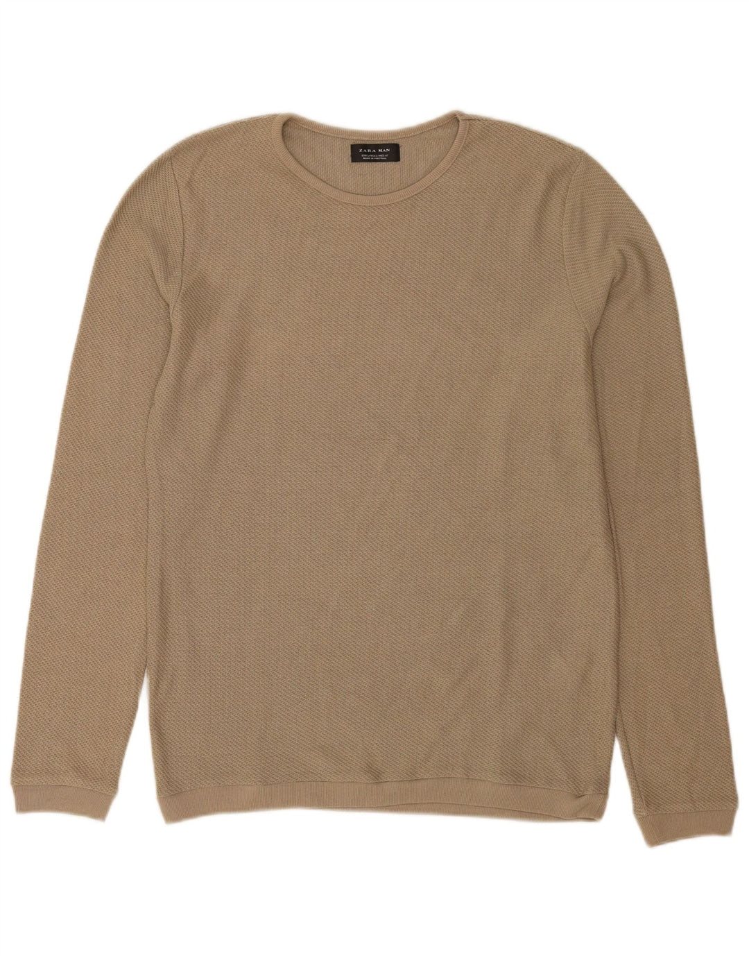 Męski sweter z okrągłym dekoltem Zara, duży, poliestrowy khaki